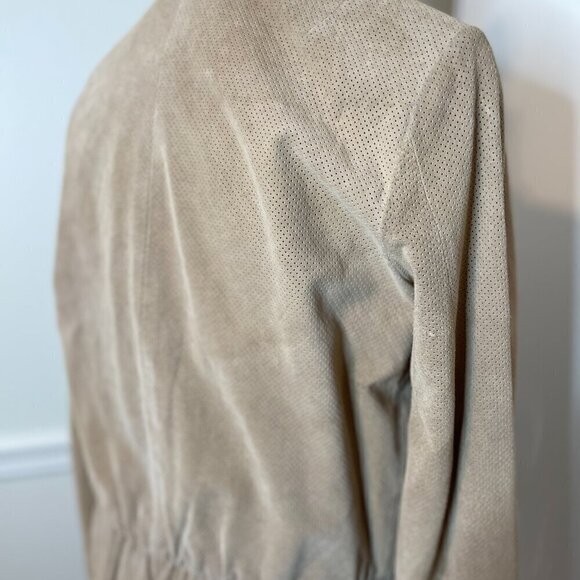 Tristan Suede Leather Perforated Bomber Moto Jacket Medium - Picture 3 of 11